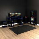 Conjunto Escritório Gamer com Mesa Cômoda Armário Estante 4 Peças Preto Azul