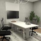 Conjunto Escritório Mesa 2,00m Pé Metal e Painel p/ TV CZ F5