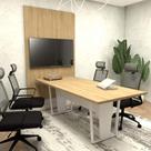 Conjunto Escritório Mesa 2,00m Pé Metal Painel p/ TV MB F5