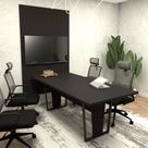 Conjunto Escritório Mesa 2,00m Pé Metal Painel p/ TV PRE F5