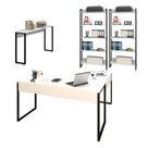 Conjunto Escritório Mesa em L Aparador e 2 Estantes Studio Industrial Branco Mpozenato