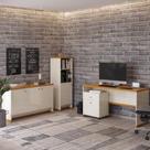Conjunto Escritório Office 4 Peças Mesa Gaveteiro Armário Bu - Off White E Naturale Off White E Naturale