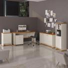 Conjunto Escritório Office Escrivaninha Balcões Gaveteiro Ve - Off White/naturale Off White/naturale