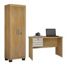 Conjunto Escrivaninha 2 Gavetas Byte e Armário Multiuso 2 Portas com Chave e 5 Prateleiras Asteca Cinamomo Off White