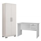 Conjunto Escrivaninha 2 Gavetas Byte e Armário Multiuso 2 Portas Natal Branco Fosco
