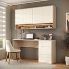 Conjunto Escrivaninha 3 Gavetas Armário Aéreo 4 Portas e Nicho Led Office Elegance