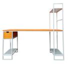 Conjunto Escrivaninha e Estante Estilo Industrial Ferro em Branco e Madeira Maciça Cor Canela