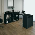 Conjunto Escrivaninha em L com Nichos Nero e Balcão com 2 Portas Cool Preto