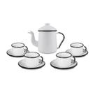 Conjunto Esmaltado Luxo Para Café Com Bandeja 10 Pcs Branco