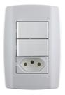 Conjunto Espelho 4x2 com 2 Interruptores Simples + 1 Tomada 10A 250V Linha Slim Ilumi - 80210