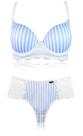 Conjunto Estampado com Bojo e Renda - Estampa Azul com Renda em Branco