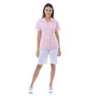 Conjunto Estampado de Bermuda e Jaleco em Algodão na cor Rosa para Doméstica, Copeira, Faxineira, Arrumadeira