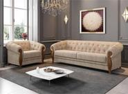 Conjunto Estofado 2 Lug. e Poltrona e Madeira Nobre Linho Bege Adhara Larbelle