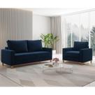 Conjunto Estofado Living 3 Lugares + 1 Poltrona Napoles Veludo Azul