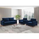 Conjunto Estofado Living 3 Lugares + 2 Poltrona Napoles Veludo Azul