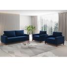 Conjunto Estofado Living 3 Lugares + 2 Poltrona Napoles Veludo Azul
