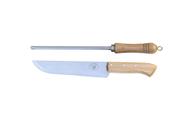 Conjunto faca de inox cabo de madeira 8" com bainha e chaira afi-corte azevedo