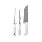 Conjunto faca, garfo e chaira em inox