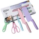 Conjunto Facas Coloridas Tesoura Descascador Cozinha 5 Pç