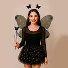 Conjunto Fantasia Adulta infantil Halloween Borboleta Saia Tiara Asa Dourada amarela top Conjunto Fantasia Adulta infantil Halloween Borboleta Saia Tiara Asa Dourada amarela top