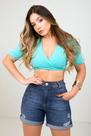 Conjunto feminimo, top cor azul tamanho g e shorts, cor jeans escuro, desfiado tamanho 42 Conjunto feminimo, top cor azul tamanho g e shorts, cor jeans escuro, desfiado tamanho 42