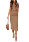 Conjunto Feminino 2 Peças PRETTYGARDEN Regata Saia Midi Camelo G
