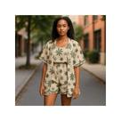 Conjunto Feminino 3 Peças Floral Verde Kimono Cropped e Shorts Cintura Alta Verão Moda Casual Elegan
