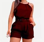 Conjunto Feminino Alfaiataria Blusa Short Cinto