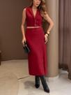 Conjunto Feminino Alfaiataria de 2 Peças Saia Transpassada e Colete Blazer com botões de aro dourado