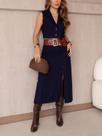 Conjunto Feminino Alfaiataria de 2 Peças Saia Transpassada e Colete Blazer com botões de aro dourado