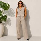 Conjunto Feminino Alfaiataria Elegante Blusa Calça Pantolona Social