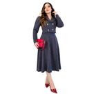 Conjunto Feminino Alfaiataria Risca de Giz Blazer Com Botões + Saia Midi