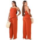 Conjunto Feminino Assimétrico Blusa Regata e Calça Pantalona Cor Tendência Elegante Atemporal