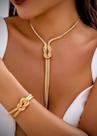 Conjunto Feminino Banhado a Ouro 18K Colar Gravatinha e Pulseira Nó de Amor com Design Moderno e Elegante