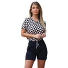 Conjunto Feminino Blusa Básica Bermuda Shorts com Bolsos Look Casual de Verão, Confortável e Moderno