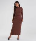 Conjunto Feminino Blusa com Saia Midi Endless Marrom