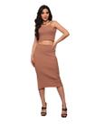 Conjunto Feminino Blusa Cropped De Alça E Saia Midi C/ Fenda