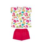 Conjunto feminino Blusa em meia malha sublimado com estampas de frutas e Short em moletom 11635