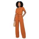 Conjunto Feminino Blusa Manga Curta e Calça Pantalona Moletinho Liso Conjunto Feminino Blusa Manga Curta e Calça Pantalona Moletinho Liso