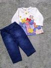 Conjunto feminino blusa off white cotton ml ecalça jeans matinee