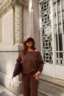 Conjunto Feminino Blusa Ombro Caído e Calça Wide Leg Tricot