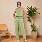 Conjunto Feminino Blusa Sem Manga Soltinha C/ Calça Com Friso