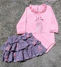 Conjunto feminino body em malha ml e saia babados cinza matinee