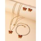 Conjunto Feminino Borboleta Dourado Colar Brinco Pulseira Delicado