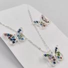 Conjunto Feminino Borboleta Zircônia Colorido PRI Style Folheado A Prata Antialérgico - BGPRI0019 P