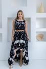 Conjunto Feminino Bordado Cropped E Saia Midi Preto