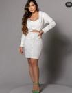 Conjunto Feminino branco 3 peças saia + blusa + colete tamanho M
