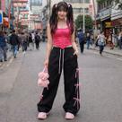 Conjunto Feminino Calça com Laços e Bolsos nas Laterais Estilo Coquette e Cropped Corset Rosa Cor:PretoTamanho:M
