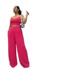 Conjunto Feminino Calça Pantalona e Cropped com bojo Duna