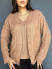 Conjunto Feminino Casaco e Blusa Twinset Tricot Malha Inverno Decote em V Plus Size M ao GG